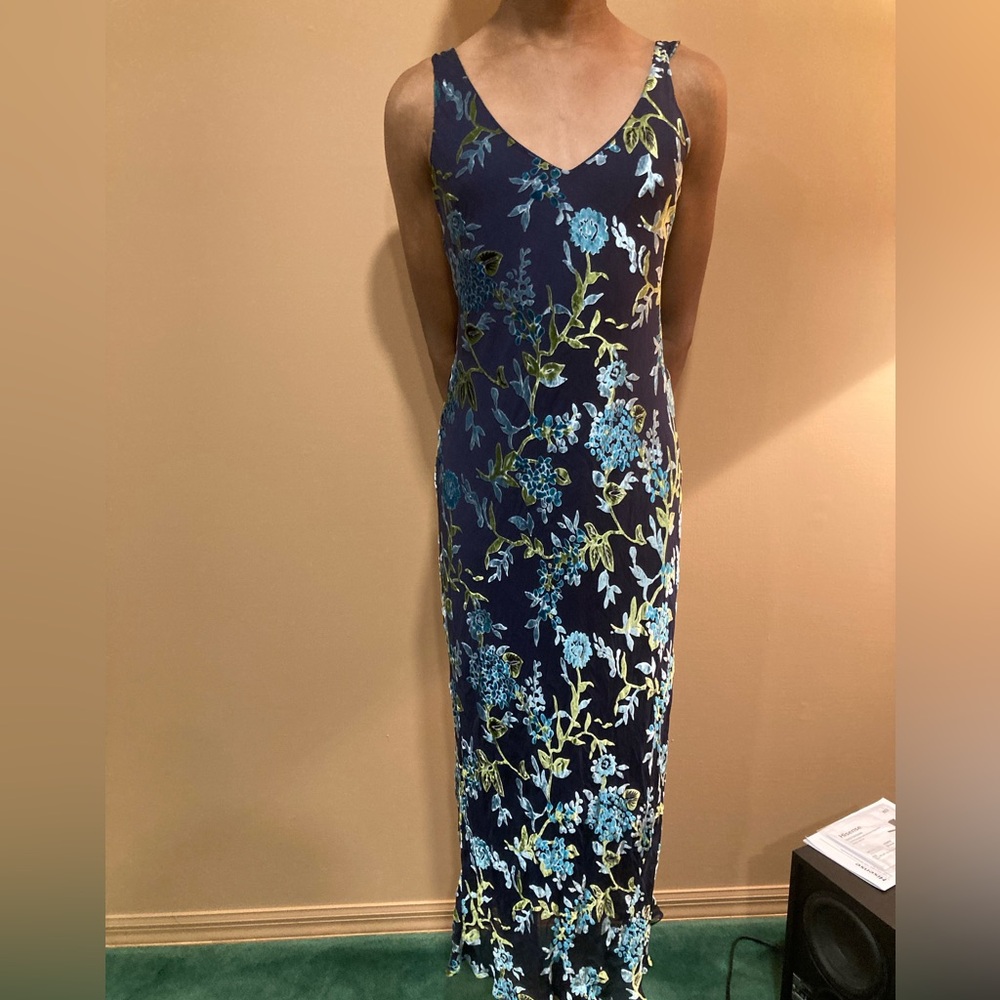 Floral V-Neck Midi Dress - Blue and Green